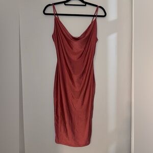 Iris Coral Spaghetti Strap Silky Formfitting Dress